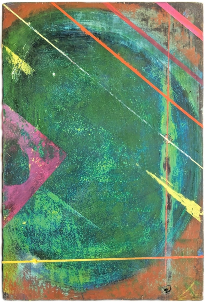 Waldgrün mit Linien, Öl auf Holz, 29 x 20 cm